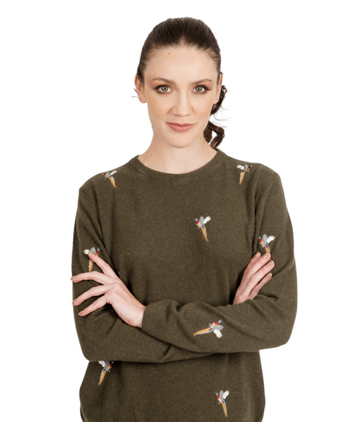 Pheasant Crew Neck Sweater - Olive